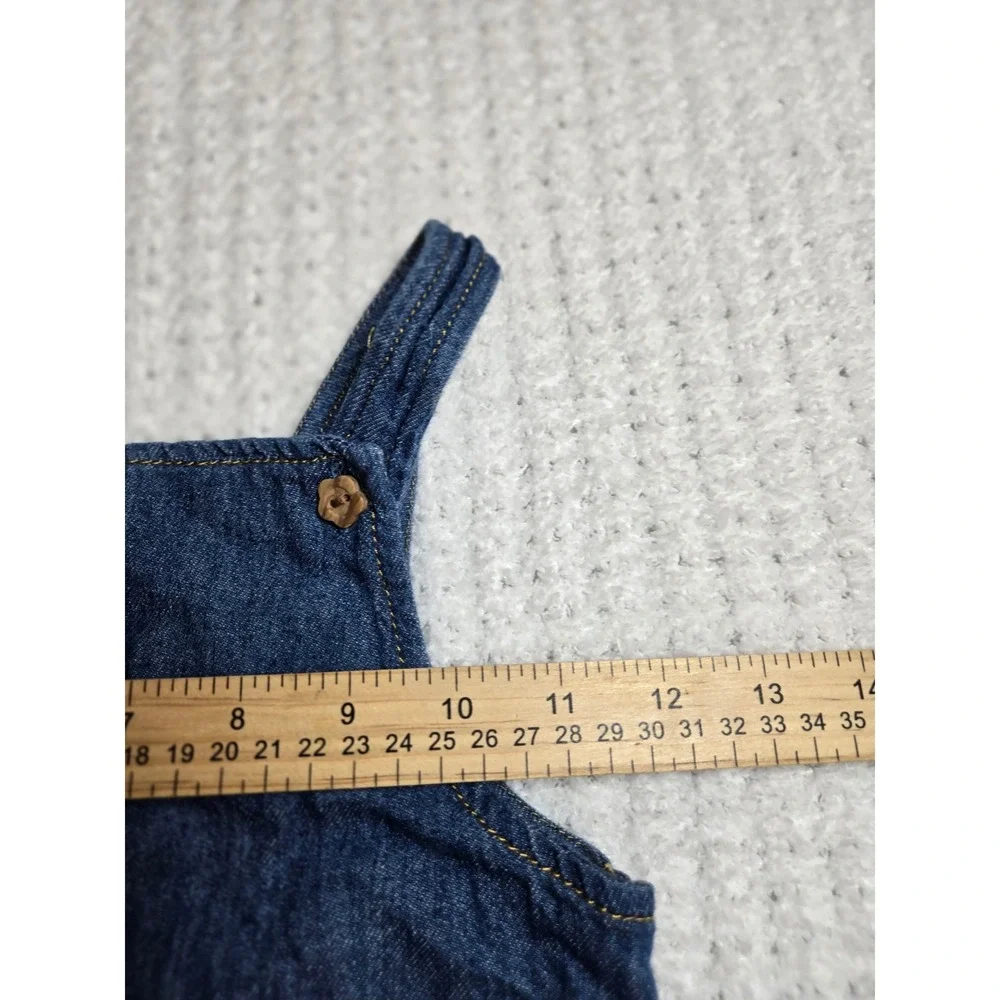 Old Navy Girls 4T Blue Denim Pinafore Jumper Dress Flower Buttons Pocket